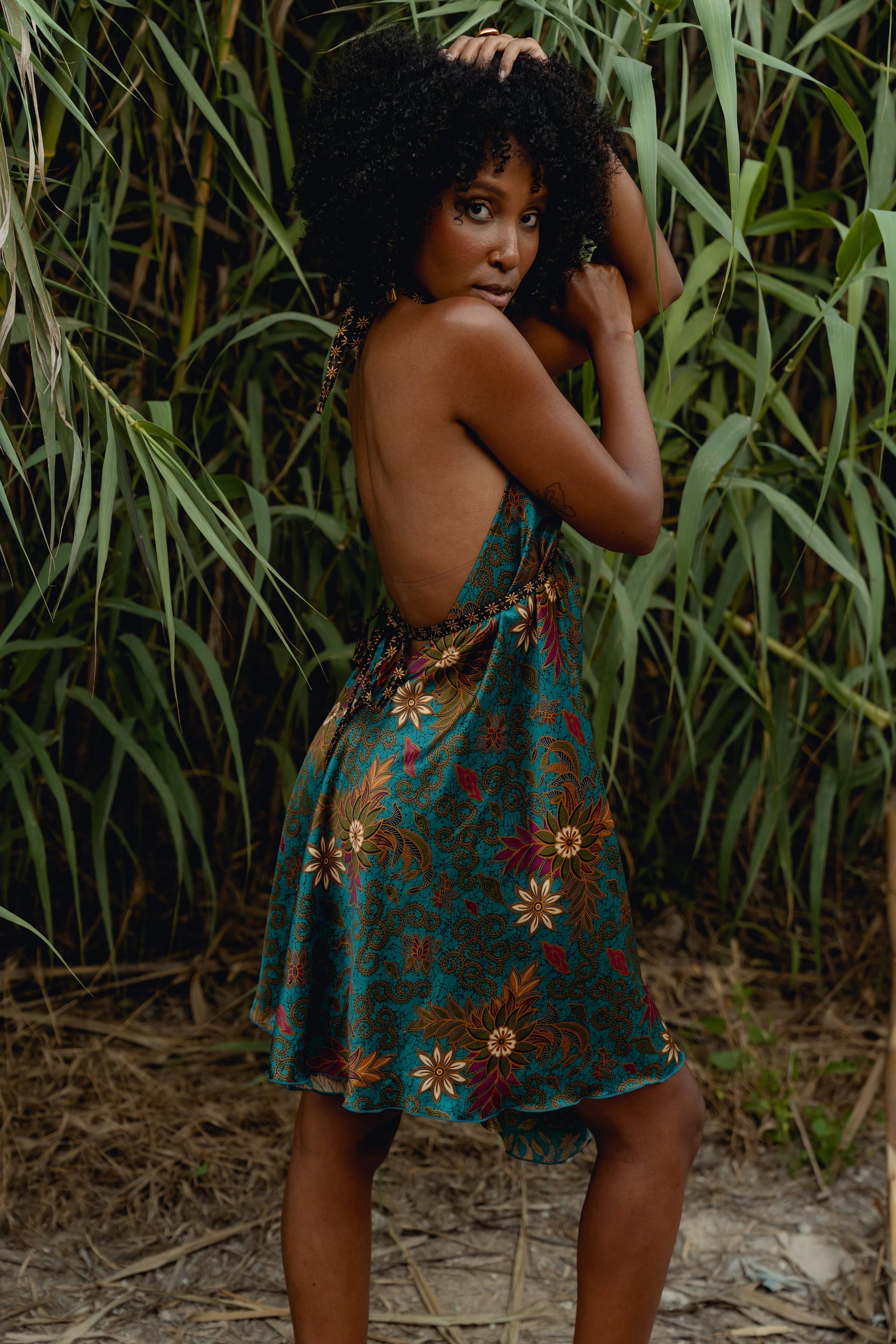 Blue Floral Silk Mini Dress - Nerium