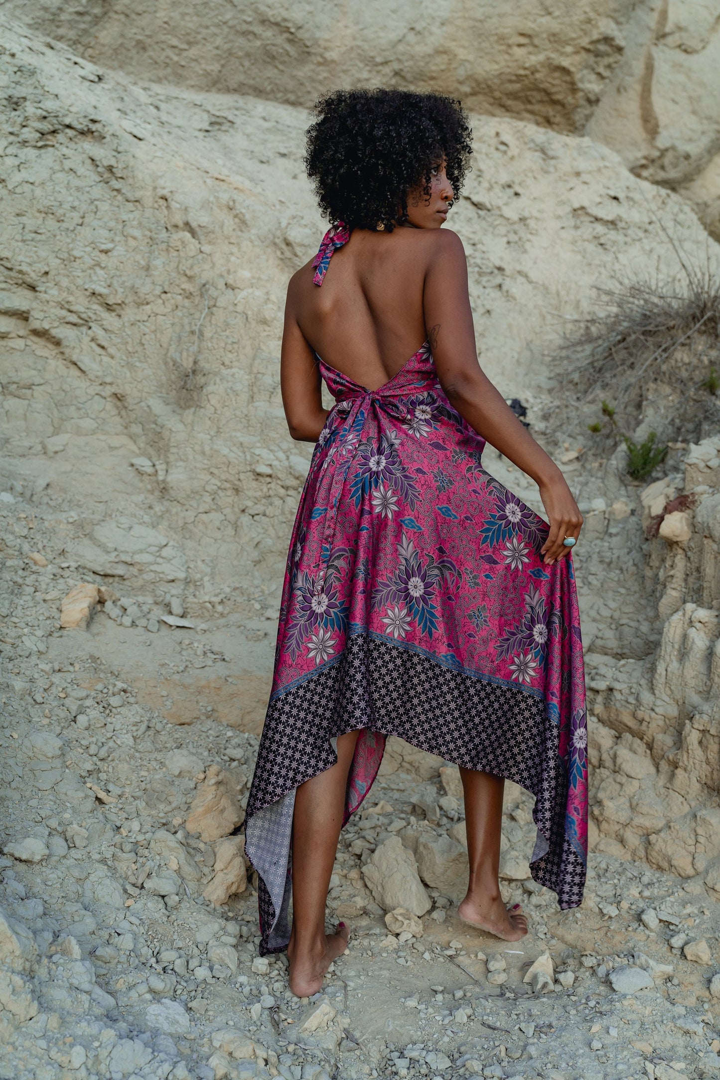 Pink Floral Silk Maxi Dress - Peony