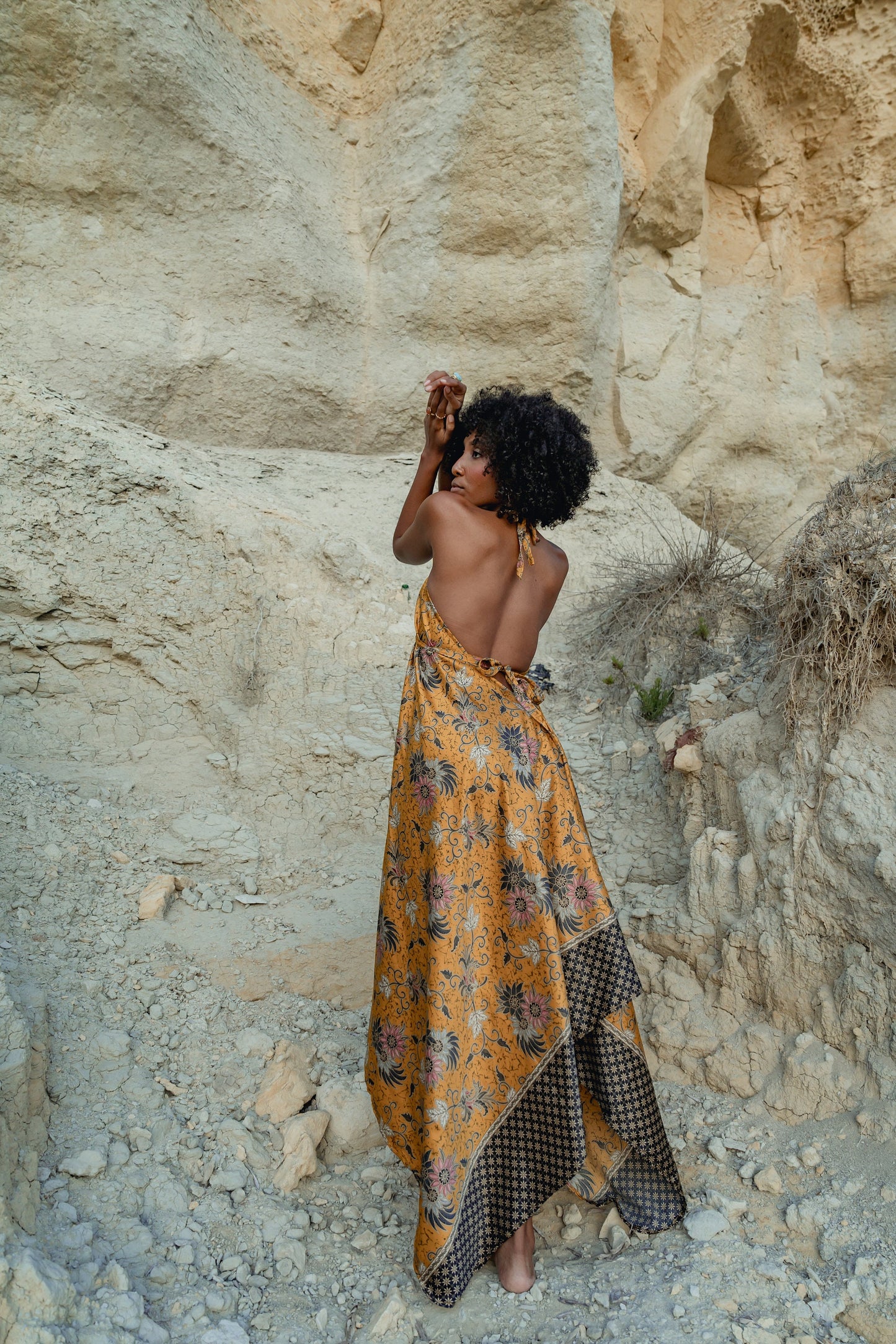 Yellow Floral Silk Maxi Dress - Chrysanthemum