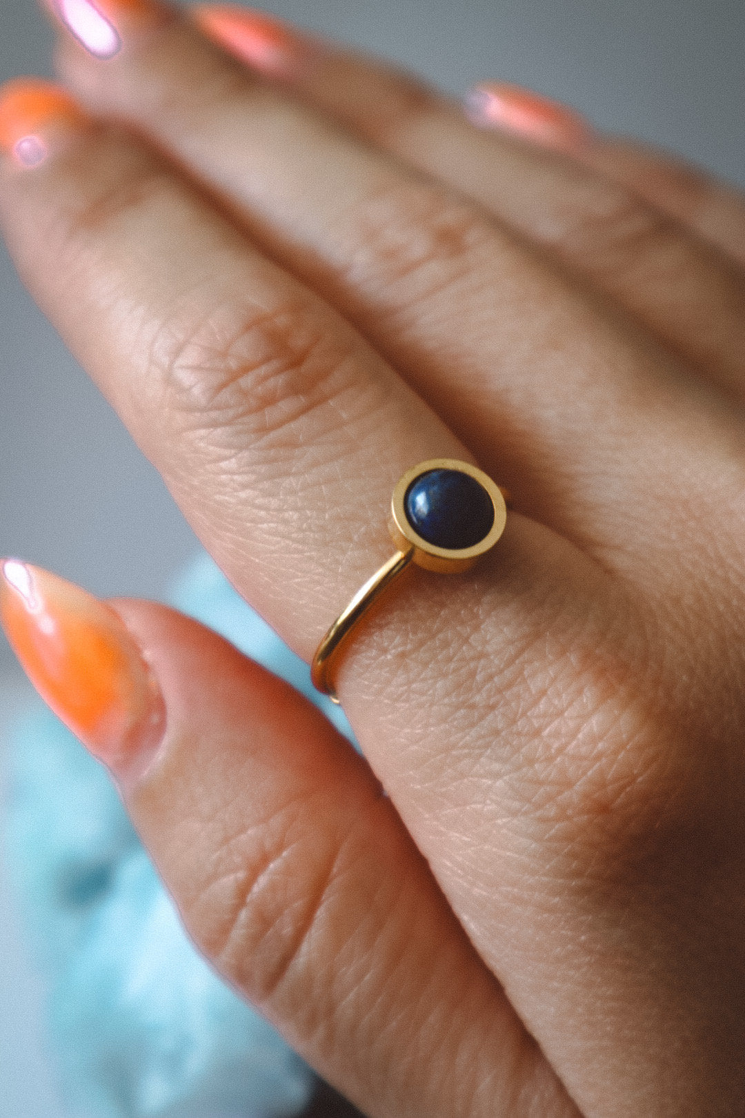 ODESSA Lapis Lazuli Minimalist Ring Rose Gold