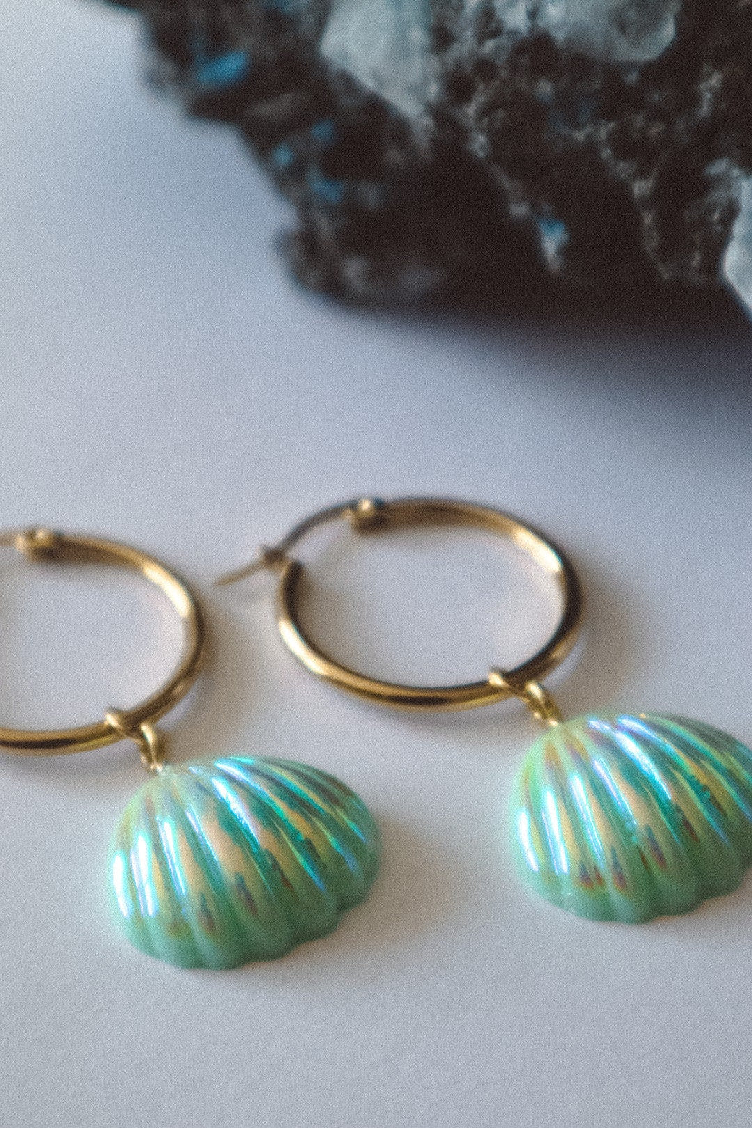 Seashell Aura Earrings  - Green / Gold