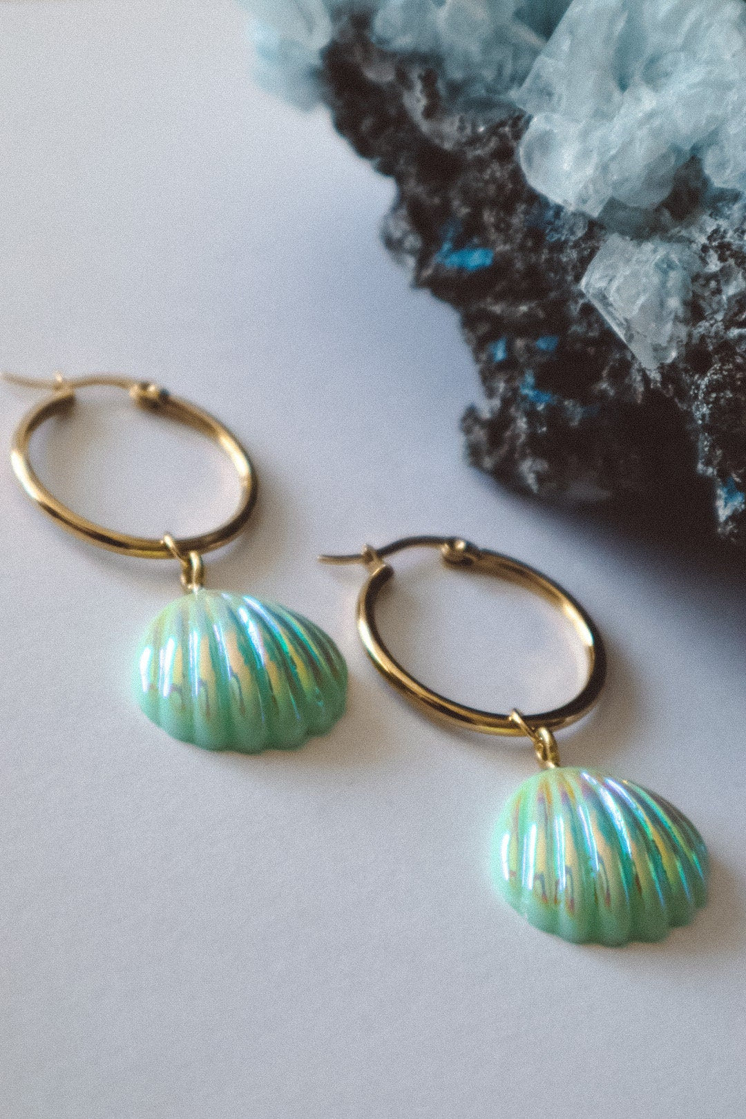 Seashell Aura Earrings  - Green / Gold