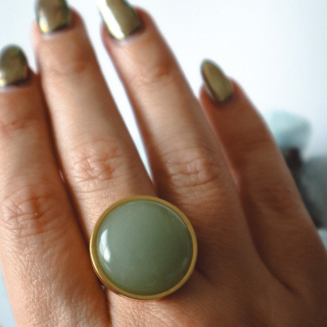 Green Aventurine Statement Ring - Gold