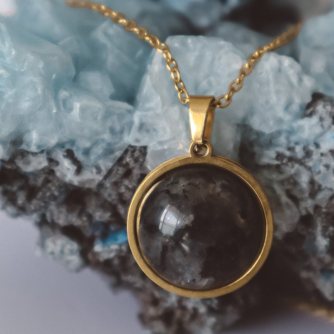 Larvikite Pendant Necklace - Gold