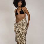 Load image into Gallery viewer, Beige Brown Floral Silk Sarong Shawl Womens
