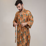 Load image into Gallery viewer, Mens Orange Blue Floral Silk Long Kimono Robe
