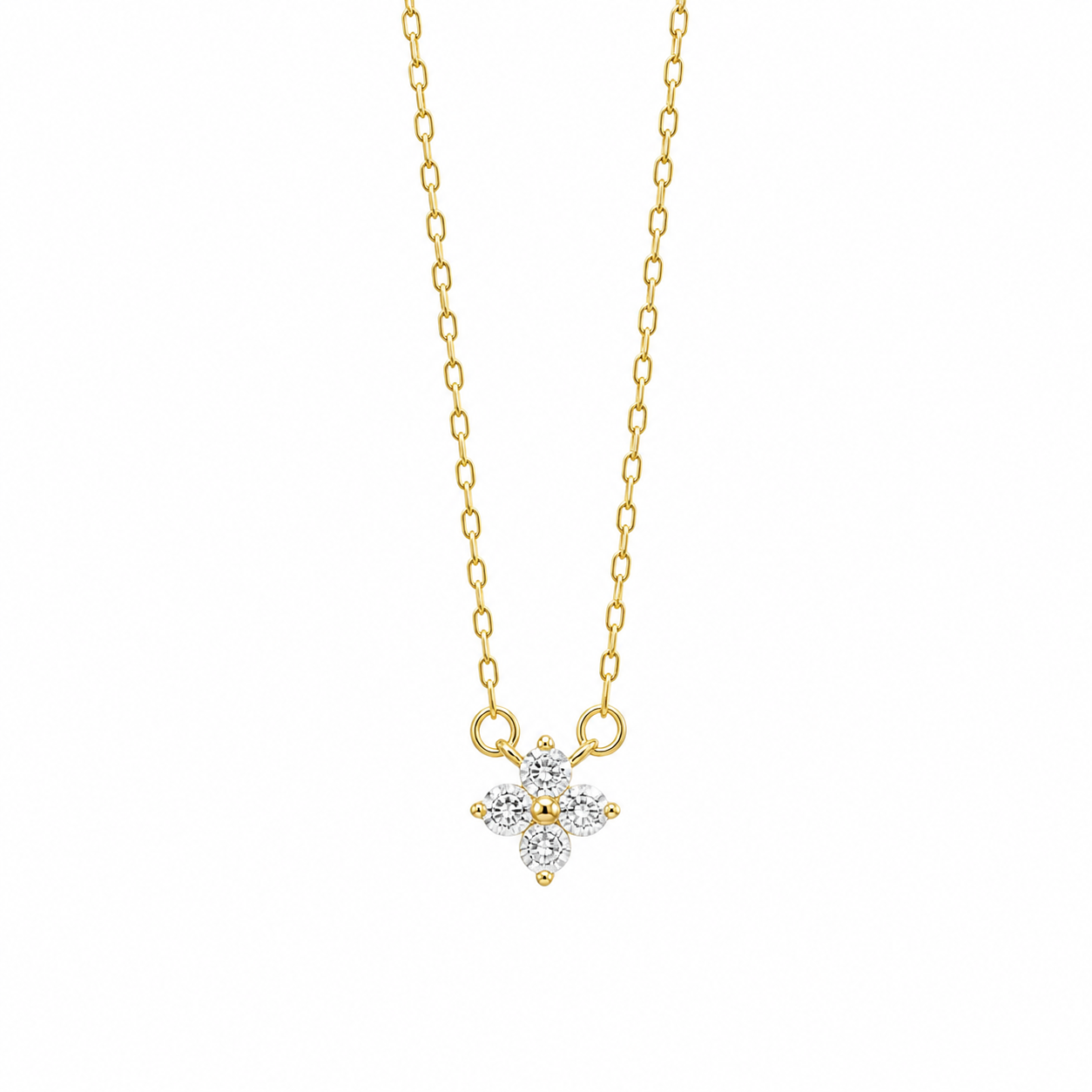 BLOOM Clover Cubic Zirconia Dainty Pendant Necklace Gold