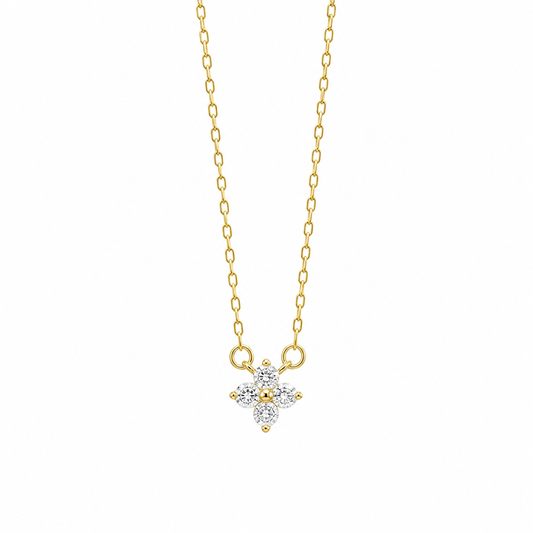 BLOOM Clover Cubic Zirconia Dainty Pendant Necklace Gold