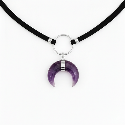 ASTRA Amethyst Crescent Moon O Ring Choker Silver
