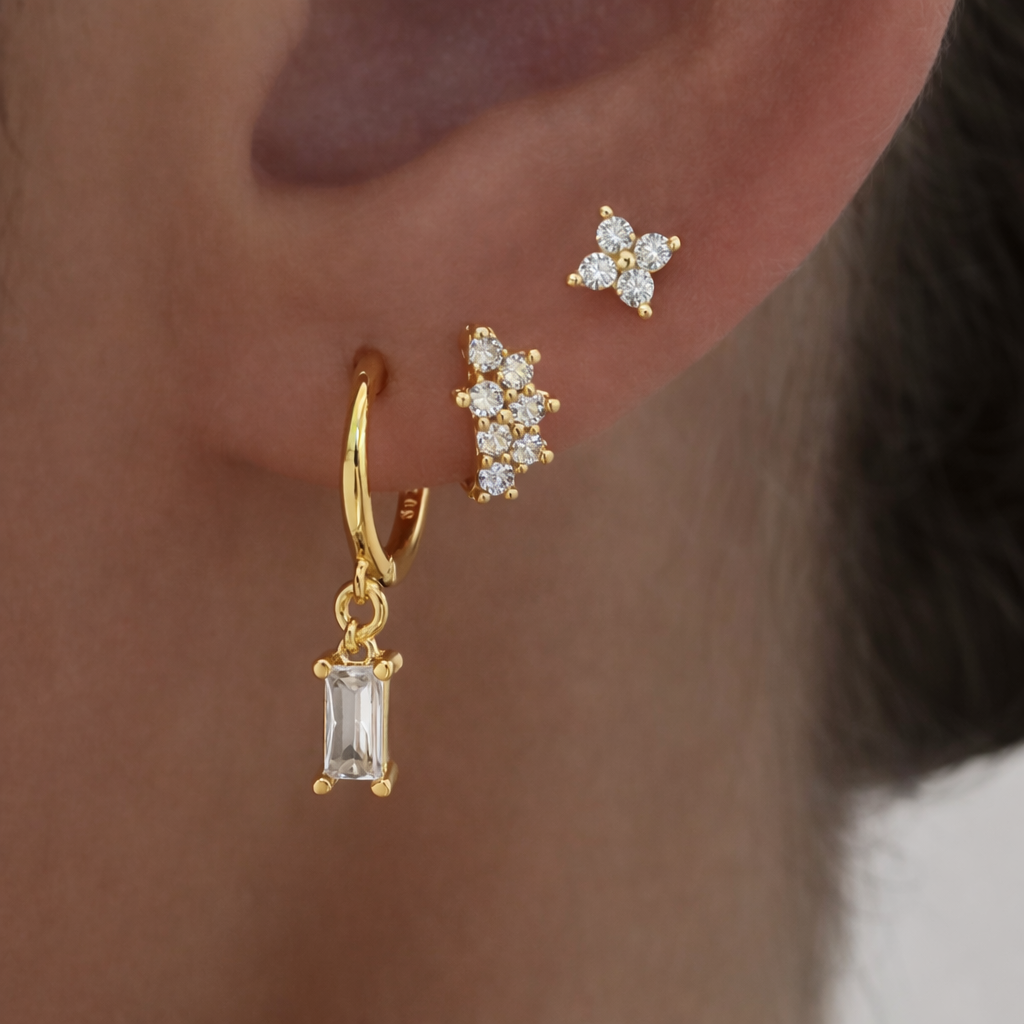 ETERNAL BLOOM Cubic Zirconia Trio Earrings Set Gold