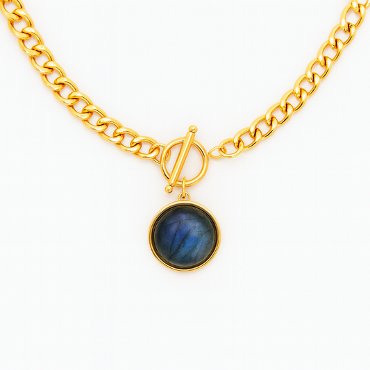 NYRA Blue Labradorite Toggle O Ring Necklace Gold