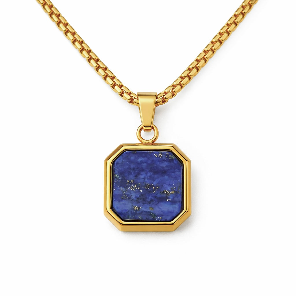 Lapis Lazuli Pendant Chain Necklace Gold