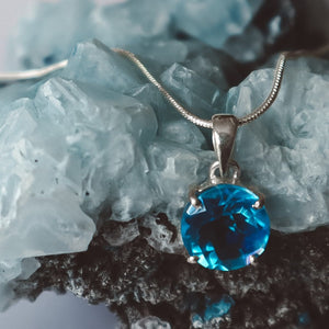 Sky Blue Topaz Faceted Pendant Necklace - 925 Silver