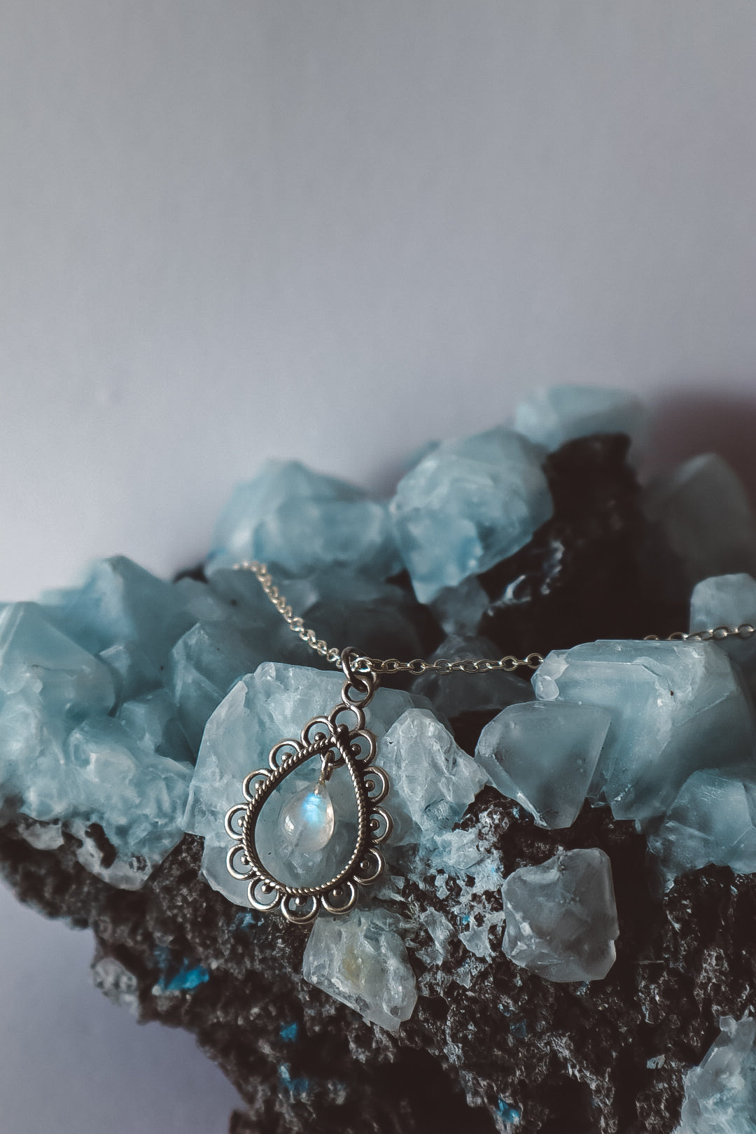 Moonstone Drop Pendant Necklace - 925 Silver