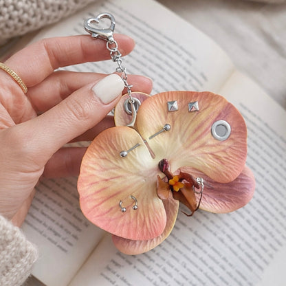 ORCHIDIA Dark Peach Orchid Flower Keychain Bag Charm