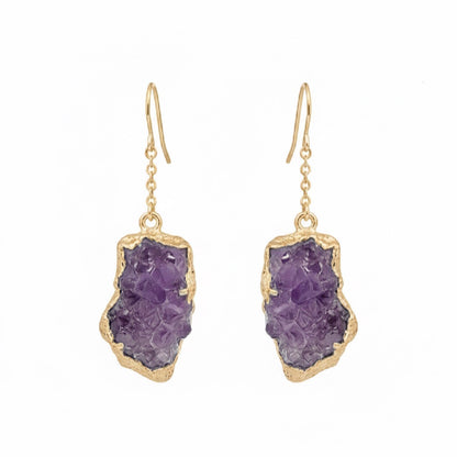 AMARA Raw Amethyst Cluster Chain Charm Earrings Gold