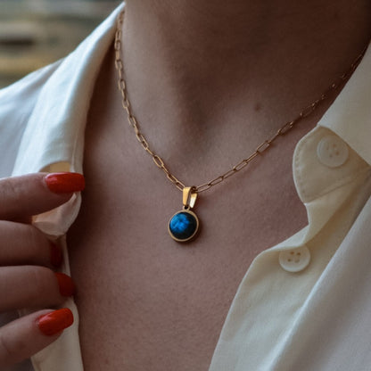 AZUL Blue Labradorite Paperclip Choker Gold