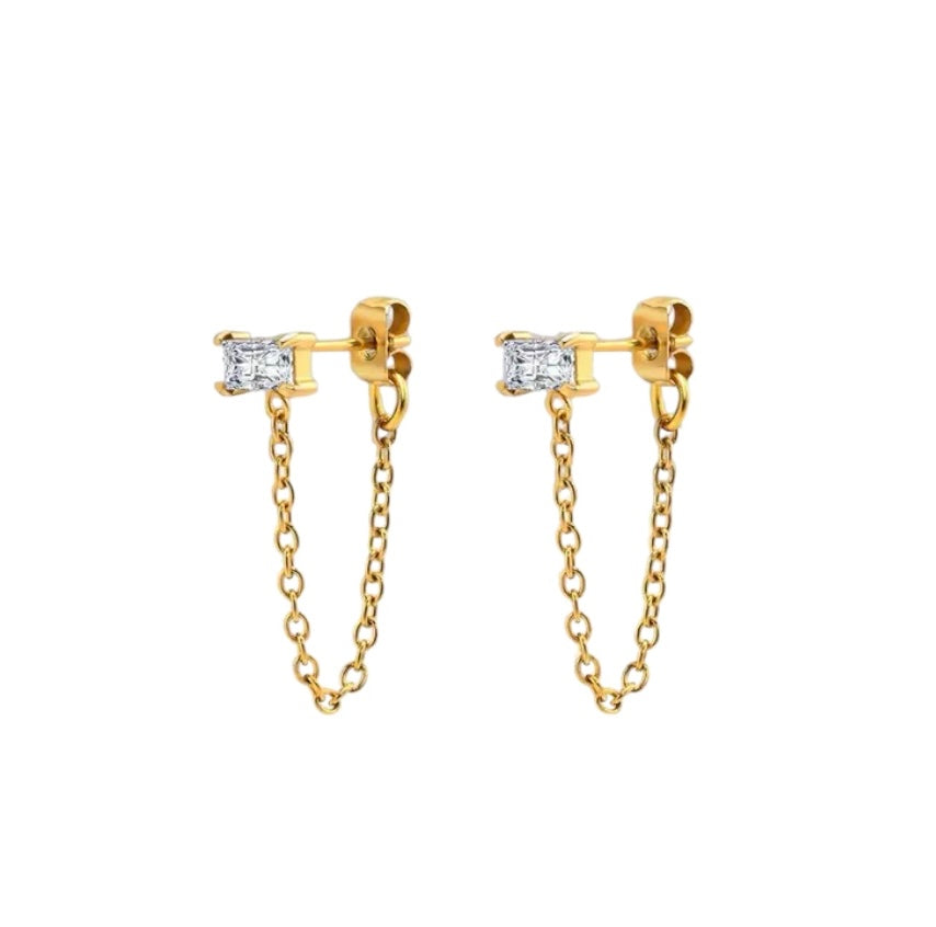 ZEA Zircon Chain Earrings - Gold