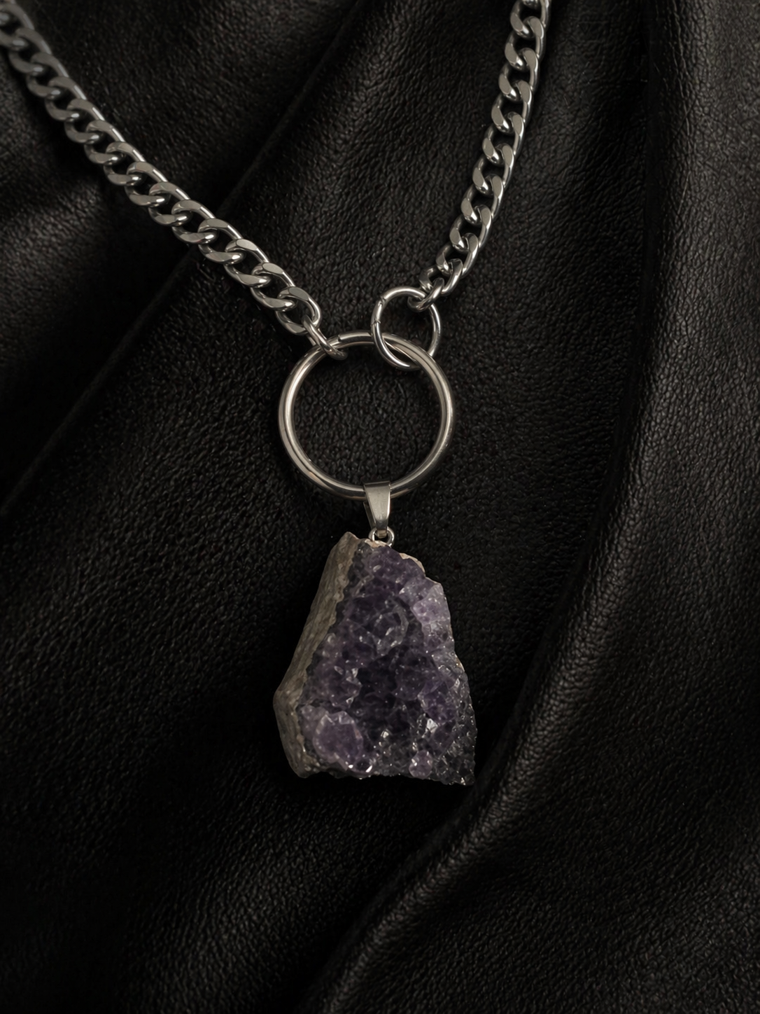 ECHELON Raw Amethyst O Ring Choker Necklace Silver
