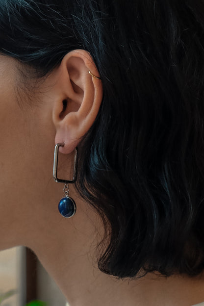 CARRE Lapis Lazuli Rectangle Hoop Earrings Silver