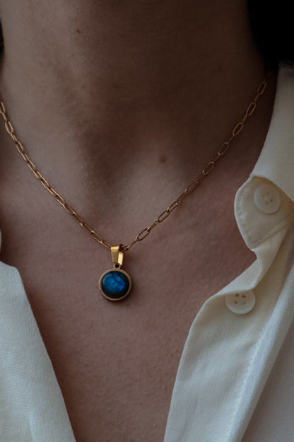 AZUL Blue Labradorite Paperclip Choker Gold