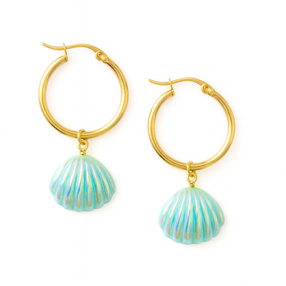 Seashell Aura Earrings  - Green / Gold