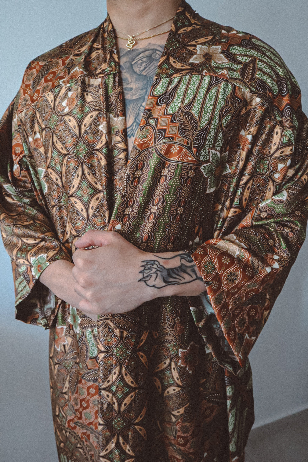 Robe Kimono Longue Marron et Or Duster Homme - Earth Nomad