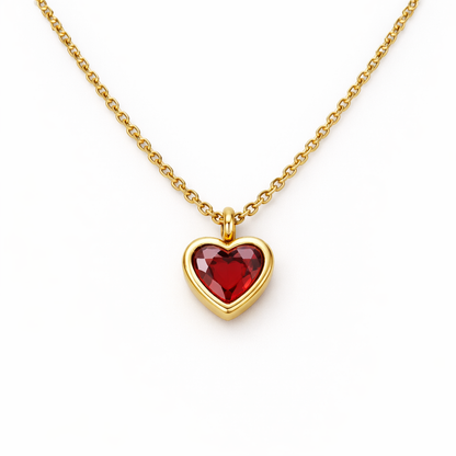 RUBY Red Heart Necklace Gold