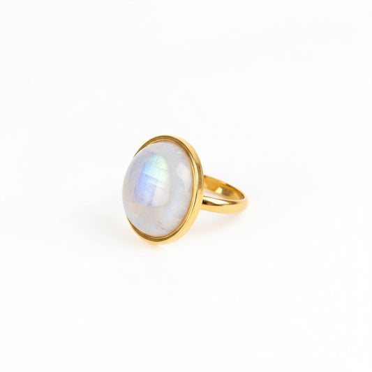 Bague de déclaration en pierre de lune arc-en-ciel - Or