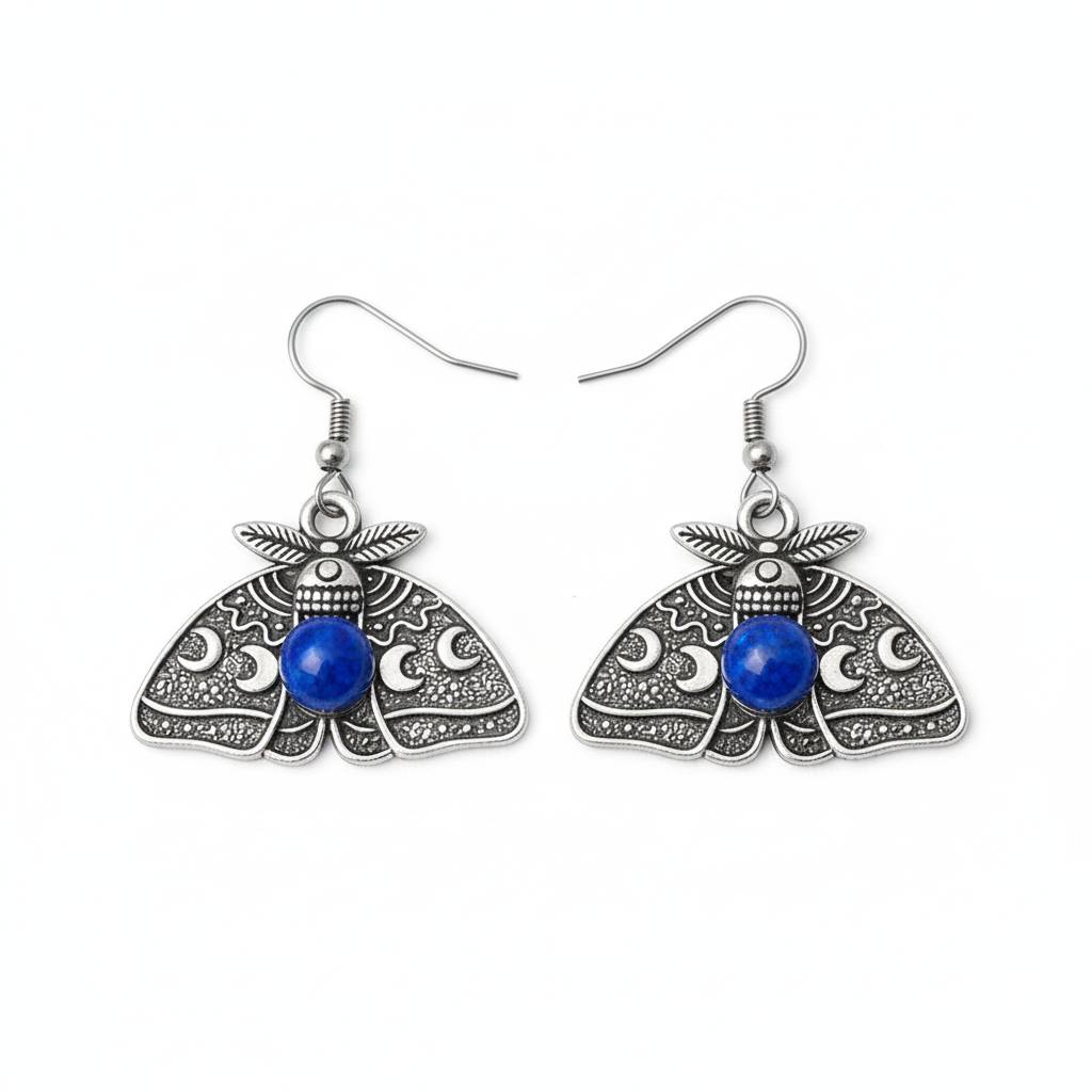 MOON MOTH Lapis Lazuli Earrings Silver