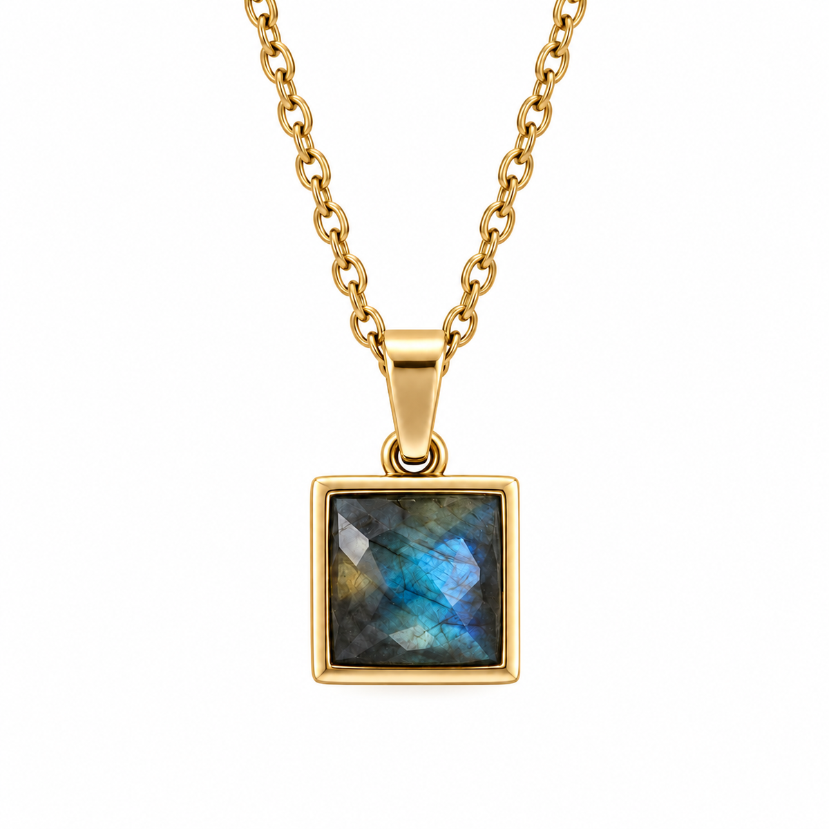 VARG Blue Labradorite Square Necklace Gold