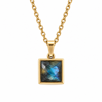 VARG Blue Labradorite Square Necklace Gold