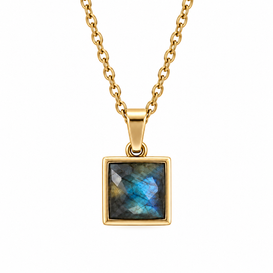 VARG Blue Labradorite Square Necklace Gold