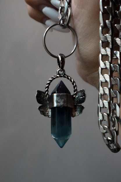 FLUORITE Moth Pendant Choker Necklace Silver