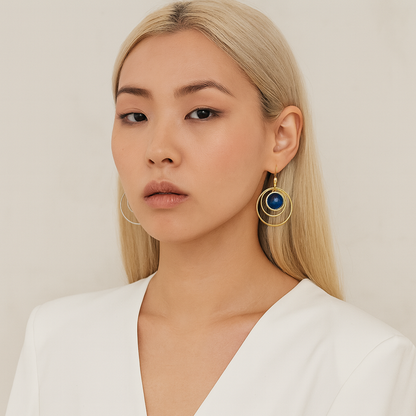 ANETHA Lapis Lazuli Dangle Hoop Earrings Gold