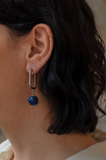 Load image into Gallery viewer, CARRE Lapis Lazuli Rectangle Hoop Earrings Silver
