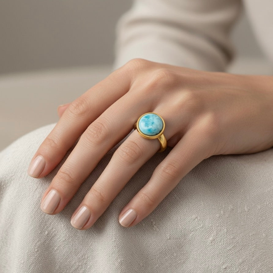 CHHOTA Bague Larimar Bleu Or
