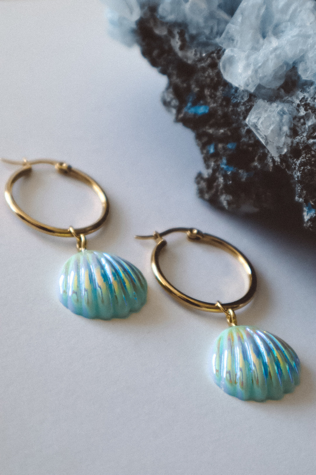 Seashell Aura Earrings  - Blue / Gold