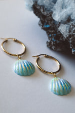 Load image into Gallery viewer, Seashell Aura Earrings  - Blue / Gold
