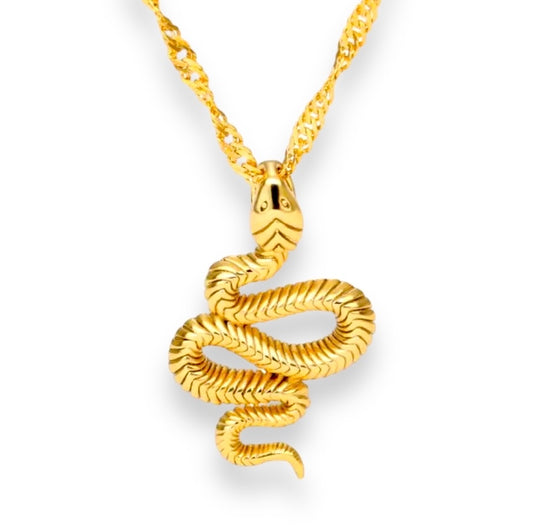 SERPENT Snake Pendant Necklace Gold