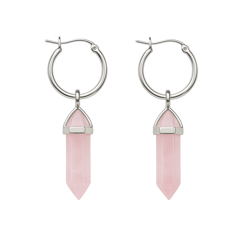 CERCLE Rose Quartz Hoop Earrings Silver