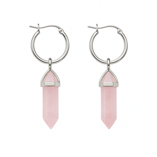 CERCLE Rose Quartz Hoop Earrings Silver