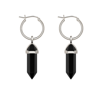 CERCLE Black Obsidian Hoop Earrings Silver