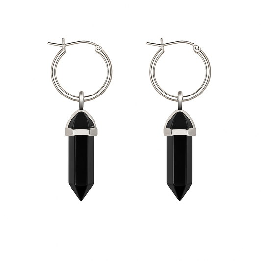 CERCLE Black Obsidian Hoop Earrings Silver