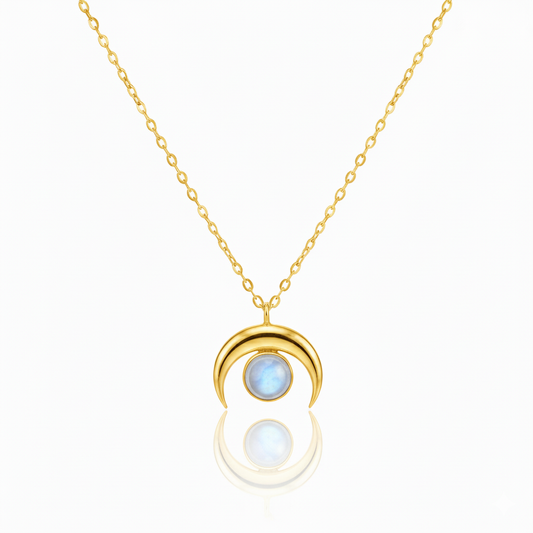 AYLA Moonstone Crescent Moon Necklace Gold 925 Silver