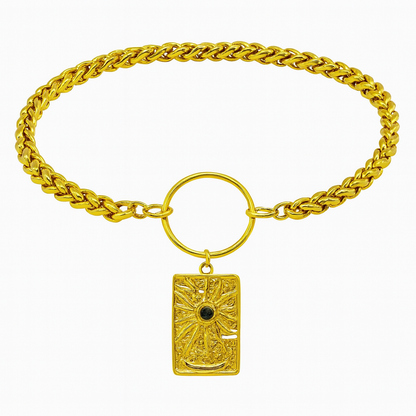 Collier ras du cou avec chaîne de blé et anneau rond Sunscape - Or