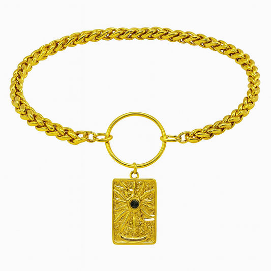 Collier ras du cou avec chaîne de blé et anneau rond Sunscape - Or