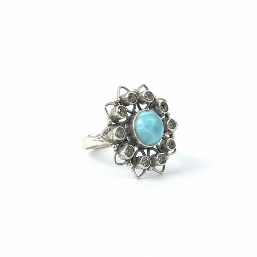 Bague DOMINICA Larimar et Diamant Herkimer Argent