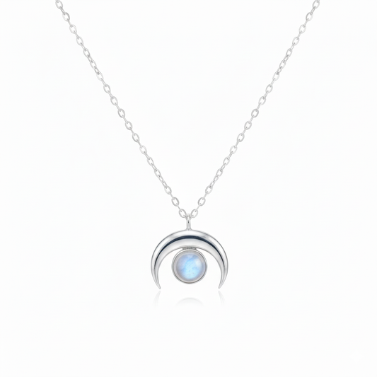 AYLA Moonstone Crescent Moon Necklace 925 Silver