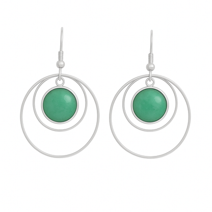 ANETHA Green Aventurine Hoop Earrings Silver